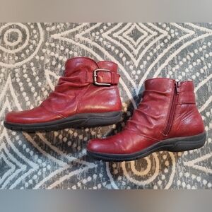 Clarks Red Leather Ankle Boots